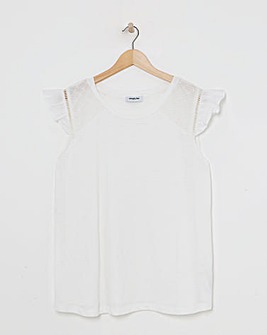 Simply Be White Broderie Frill T-Shirt with Ladder Trim