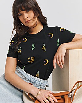 Black Western Embroidered T-Shirt