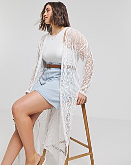 White Cut and Sew Crochet Look Cardigan