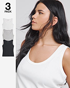 Black White Grey 3 Pack Scoop Neck Tanks