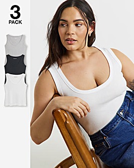 Black White Grey 3 Pack Pure Cotton Scoop Neck Tanks
