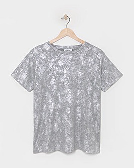 Simply Be Grey Marl & Silver Distressed Metallic Rib T-Shirt