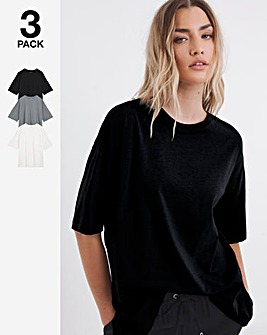 Black, White & Grey 3 Pack Pure Cotton Boyfriend T-Shirt