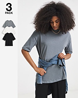 Black, White & Grey 3 Pack Pure Cotton Boyfriend T-Shirt