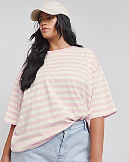 Pink and White Stripe Slub Crew Neck T-Shirt