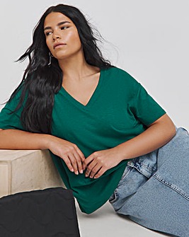 Dark Green Slub V Neck Tee