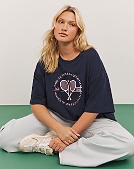 Navy Tennis Club Slogan T-Shirt