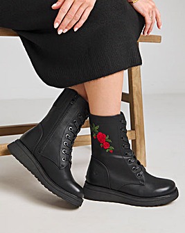 Heavenly Feet Floral Martina Lace Up Chunky Boot Wide E Fit