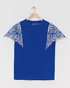Crew Neck Broderie Angel Sleeve Top