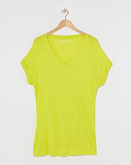 Lime V Neck Short Sleeve Longline Top