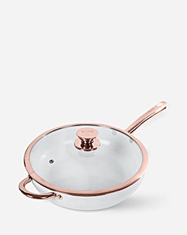 Tower Linear White & Rose Gold 28cm Saute Pan