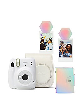 Fujifilm Instax Mini 11 Camera Kit inc 10 Shots, Case, Album & Magnets - White