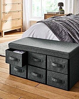 Faux Linen Drawer Ottoman