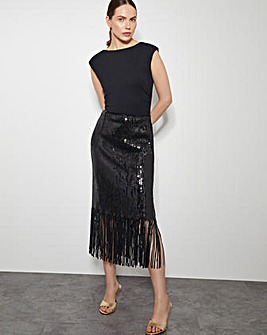 Monsoon Shay Sequin Tassel Pencil Skirt