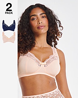 Pretty Secrets 2 Pack Lottie Micro Non Wired Bras B-F -Navy/Blush