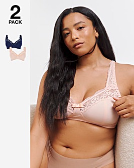 Pretty Secrets 2 Pack Lottie Lace Non Wired Bras B-F -Navy/Blush