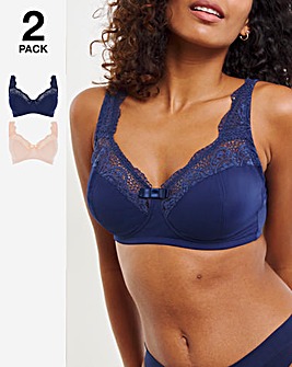 Pretty Secrets 2 Pack Lottie Lace Non Wired Bras B-F -Navy/Blush