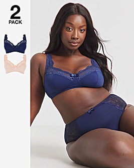 Pretty Secrets 2 Pack Lottie Micro Non Wired Bras B-F -Navy/Blush