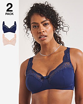Pretty Secrets 2 Pack Lottie Lace Navy/Blush Non Wired Bras