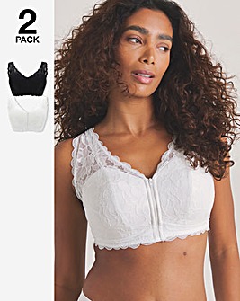 Pretty Secrets (2 Pack) Zip Front Fastening Lace Comfort Bras (B-F) Black/White