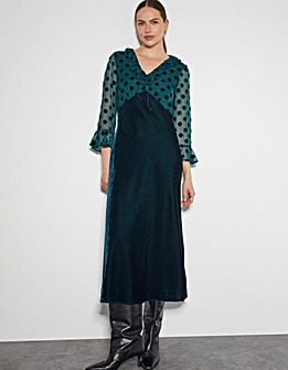 Monsoon Dora Polka Dot Velvet Midi Dress