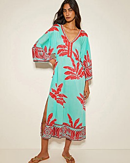 Monsoon Pamela Palm Print Kaftan Dress