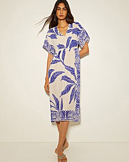 Monsoon Dina Palm Print Midi Dress