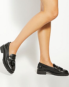 Dune Gracelyn Smooth Leather Tassel Loafers Wide Fit