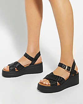 Dune Kinleys Black Leather Woven Flatform Sandals - Standard Fit (D)