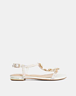 Dune Nature Embellished Flat Sandals - Wide Fit (E)