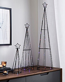 Set of 3 Pyramid Trees with LED Lights
