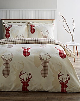 Hirsch Stags Red Check Reversible Duvet Cover Set