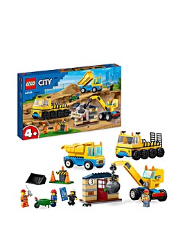 LEGO City Construction Trucks & Wrecking Ball Crane Toys 60391