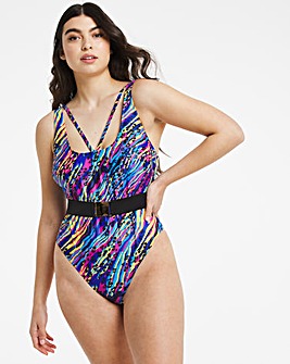 Wolf & Whistle Curve Animal Print Belted Swimsuit