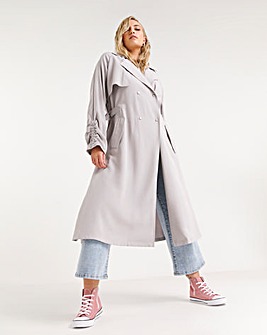 Grey Soft Ruched Sleeve Trench