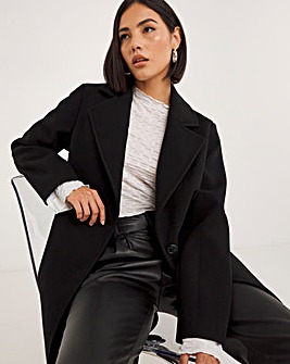 Black Faux Wool Relaxed Blazer Coat