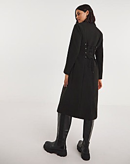 Black Corset Detail Longline Coat