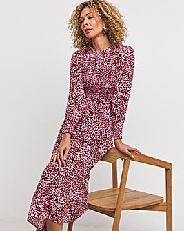 Whistles Abstract Cheetah Printed Shirred Dress