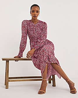 Whistles Abstract Cheetah Printed Shirred Dress