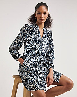 Whistles Abstract Cheetah Leopard Frill Dress