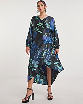 Joanna Hope Floral Satin Wrap Dress