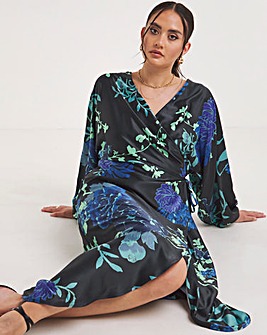 Joanna Hope Floral Satin Wrap Dress