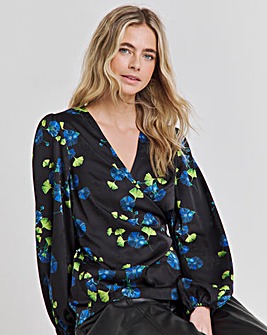 Joanna Hope Floral Satin Wrap Blouse