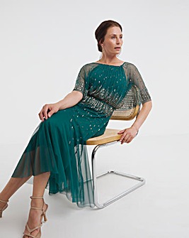 Joanna Hope Green Linear Beaded Maxi Dress