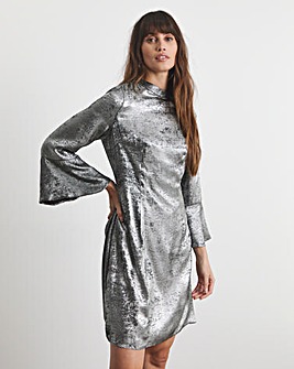 Joanna Hope Silver Foil Fluted Sleeve Dress