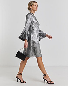 Joanna Hope Silver Foil Fluted Sleeve Dress