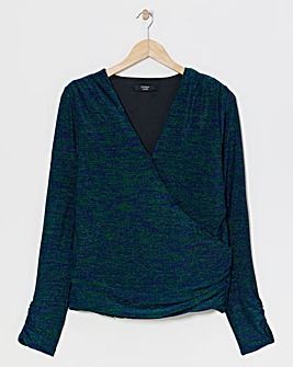 Joanna Hope Green/Blue Glitter Knit Wrap Top