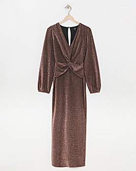 Joanna Hope Copper Glitter Twist Front Jersey Maxi Dress