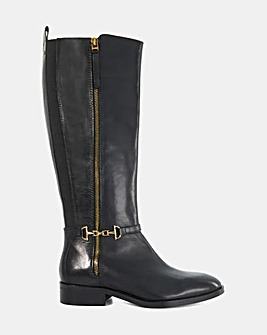 Dune Taylyn Knee High Leather Buckle Boots Wide Fit