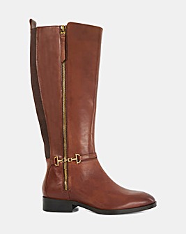 Dune Taylyn Knee High Leather Buckle Boots Wide Fit